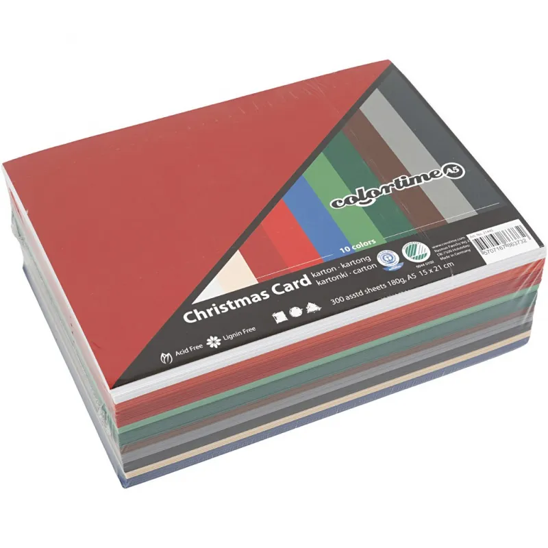 Bastelkarton Weihnachten, A5, Blatt 148x210 mm, 180 g, Sortierte Farben, 300 Bl. sort./ 1 Pck