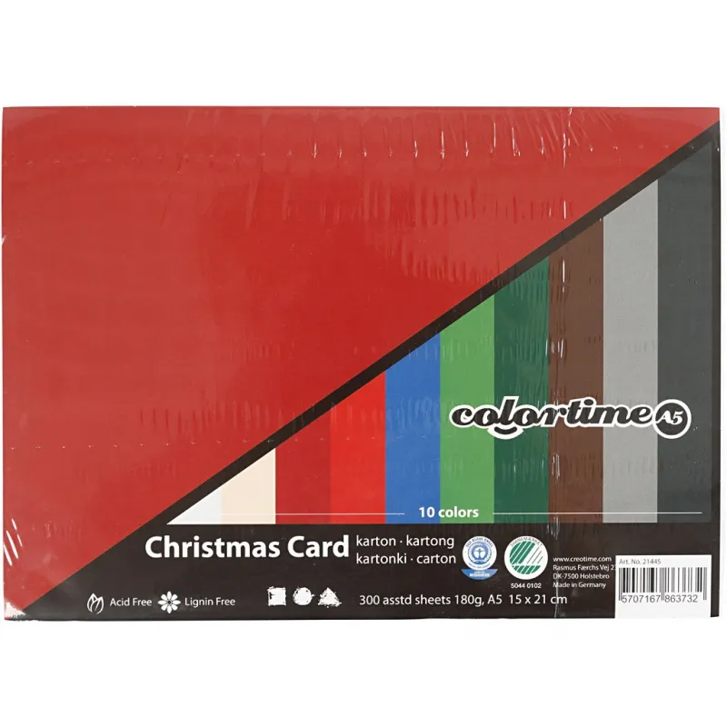 Bastelkarton Weihnachten, A5, Blatt 148x210 mm, 180 g, Sortierte Farben, 300 Bl. sort./ 1 Pck