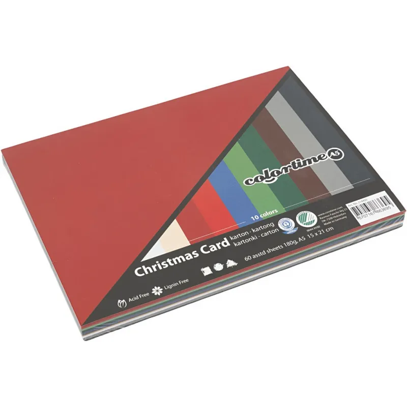Bastelkarton Weihnachten, A5, Blatt 150x210 mm, 180 g, Sortierte Farben, 60 Bl. sort./ 1 Pck