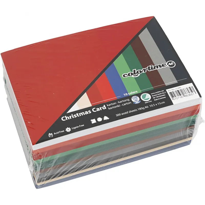 Bastelkarton Weihnachten, A6, Blatt 105x148 mm, 180 g, Sortierte Farben, 300 Bl. sort./ 1 Pck
