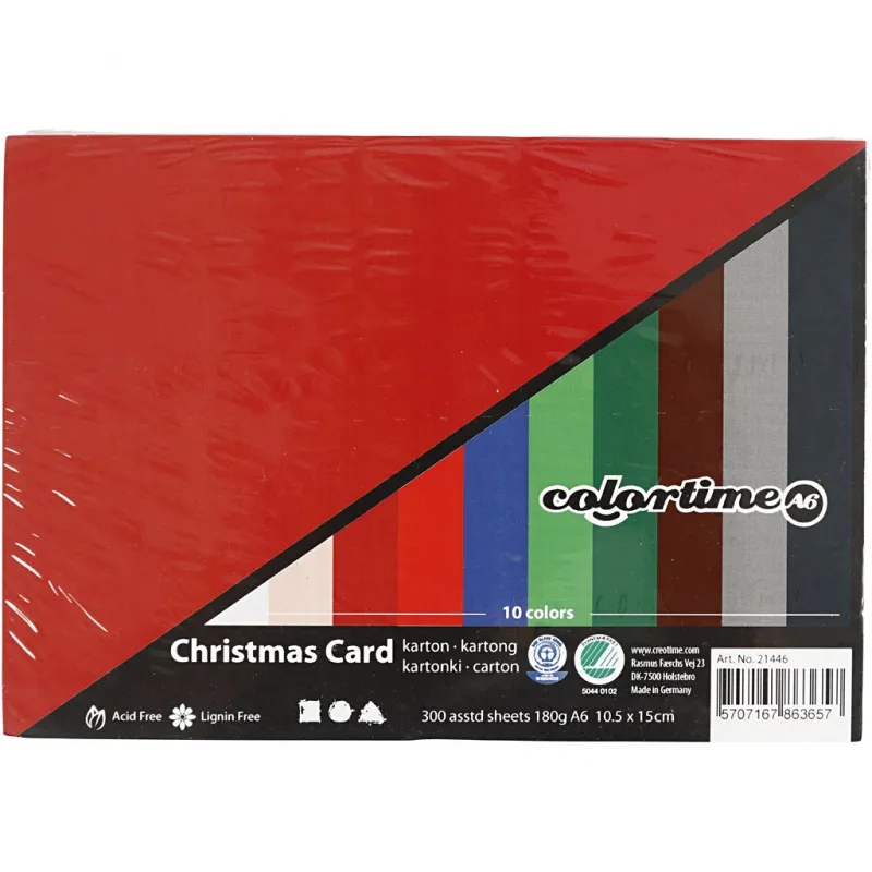 Bastelkarton Weihnachten, A6, Blatt 105x148 mm, 180 g, Sortierte Farben, 300 Bl. sort./ 1 Pck