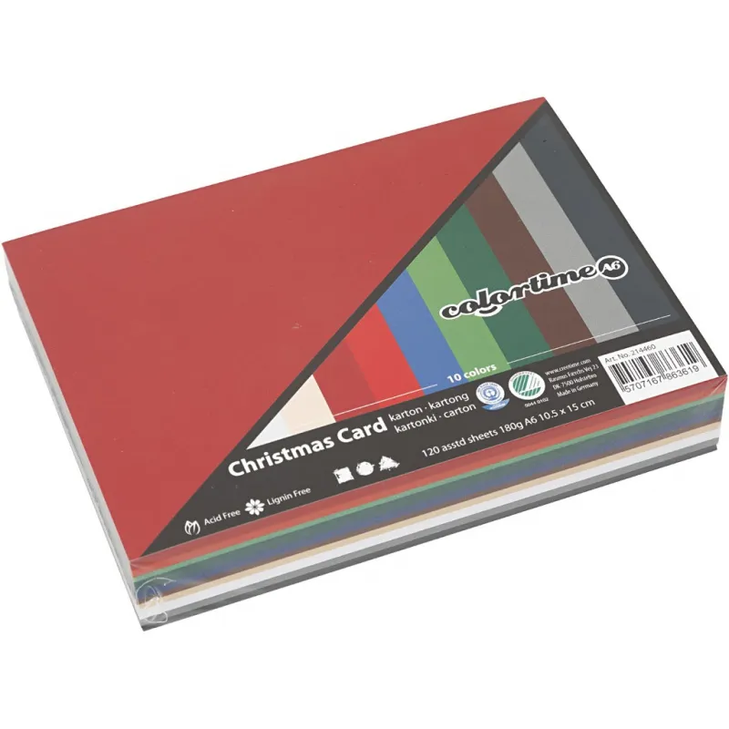 Bastelkarton Weihnachten, A6, Blatt 105x148 mm, 180 g, Sortierte Farben, 120 Bl. sort./ 1 Pck