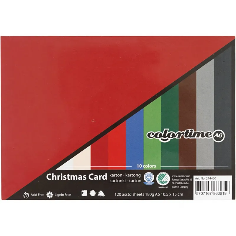 Bastelkarton Weihnachten, A6, Blatt 105x148 mm, 180 g, Sortierte Farben, 120 Bl. sort./ 1 Pck