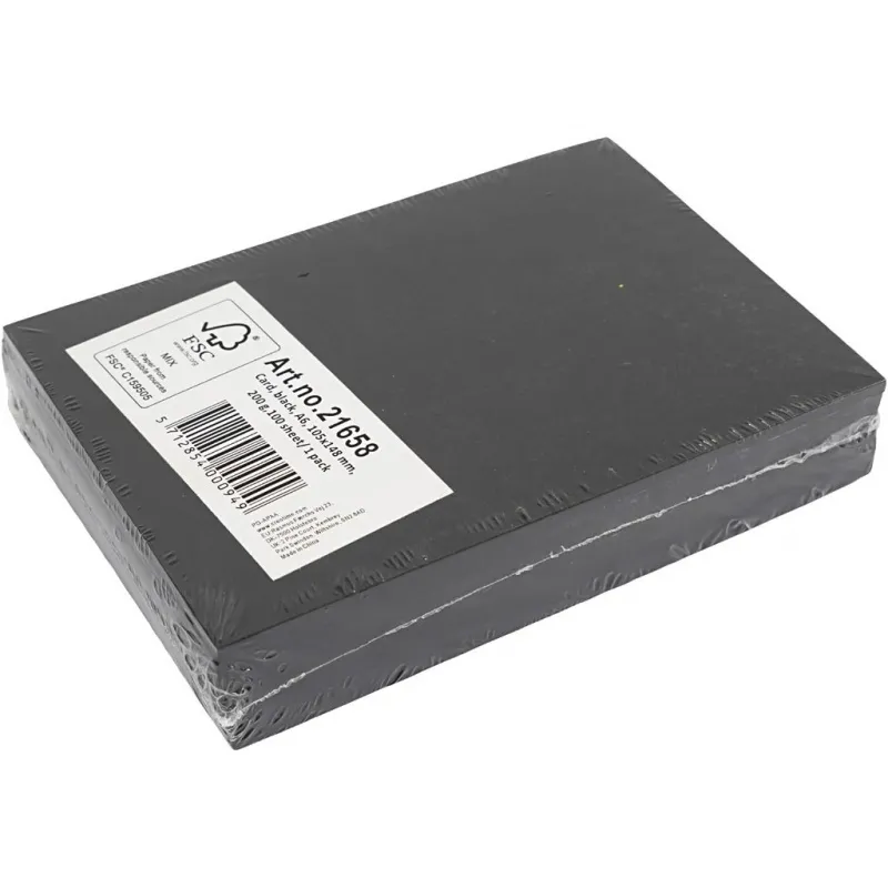 Karton, einfärbig, A6, Blatt 105x148 mm, 200 g, Schwarz, 100 Bl./ 1 Pck