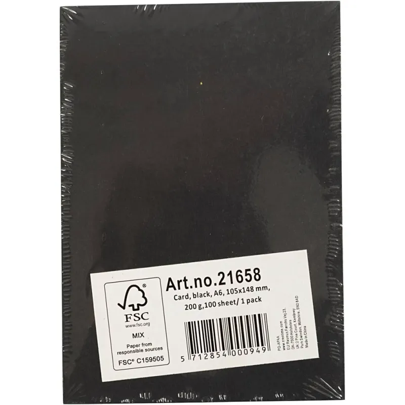 Karton, einfärbig, A6, Blatt 105x148 mm, 200 g, Schwarz, 100 Bl./ 1 Pck