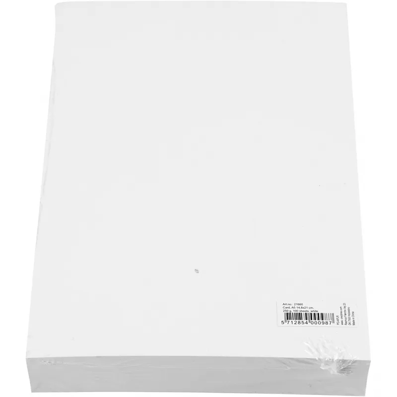 Karton, einfärbig, A5, Blatt 148x210 mm, 250 g, Weiß, 100 Bl./ 1 Pck