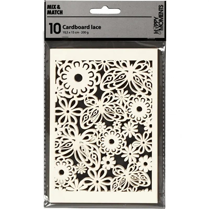 Karton mit Spitze, Blatt 10,5x15 cm, 200 g, Naturweiß, 10 Stk/ 1 Pck