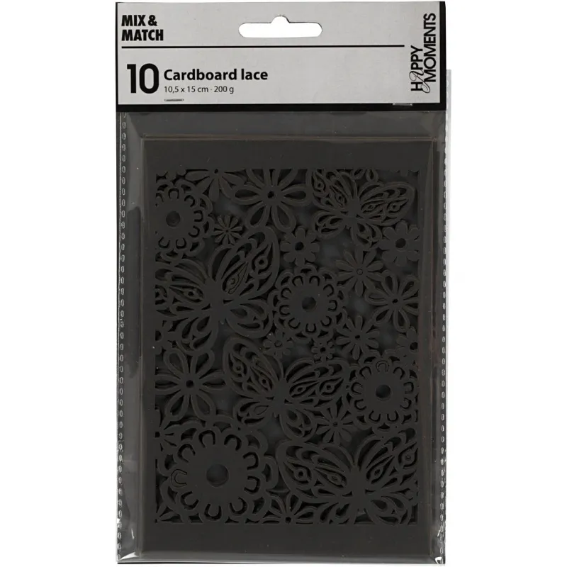 Karton mit Spitze, Blatt 10,5x15 cm, 200 g, Schwarz, 10 Stk/ 1 Pck