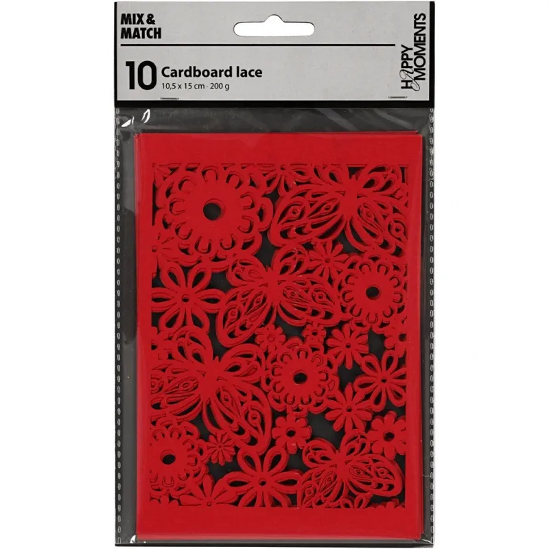 Karton mit Spitze, Blatt 10,5x15 cm, 200 g, Rot, 10 Stk/ 1 Pck