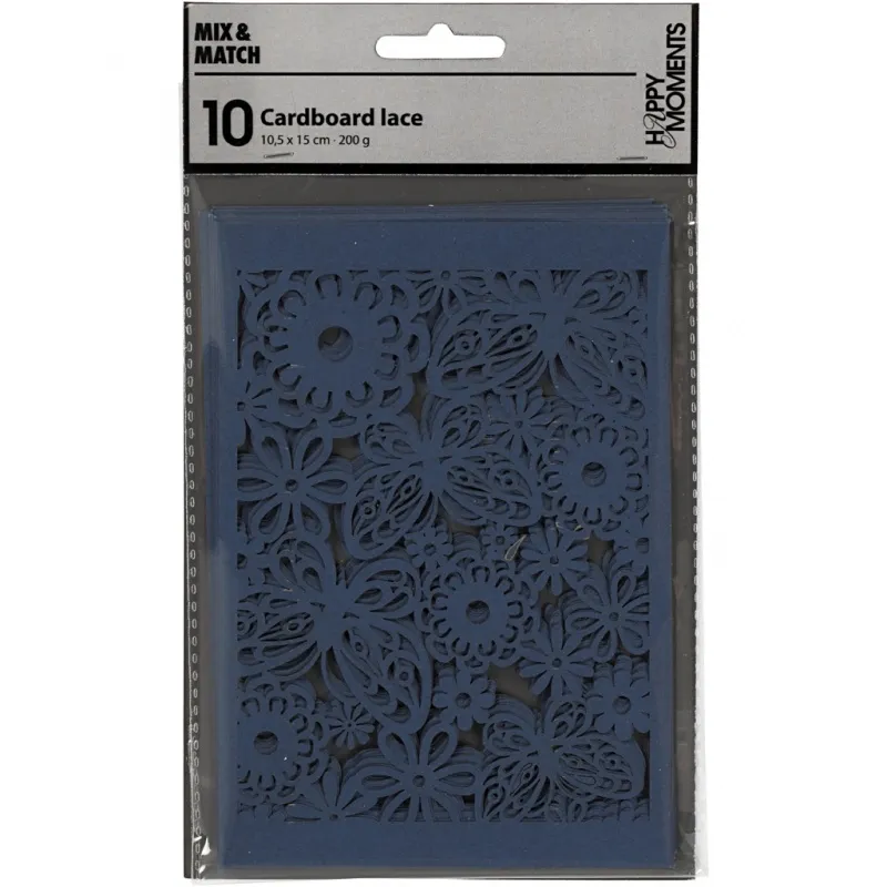 Karton mit Spitze, Blatt 10,5x15 cm, 200 g, Blau, 10 Stk/ 1 Pck