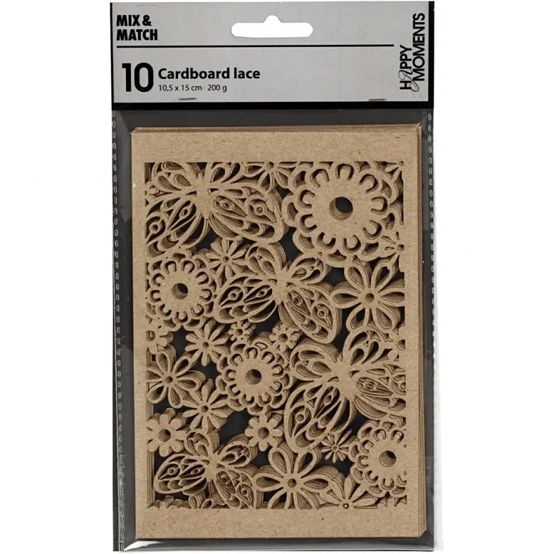 Karton mit Spitze, Blatt 10,5x15 cm, 200 g, Natur, 10 Stk/ 1 Pck