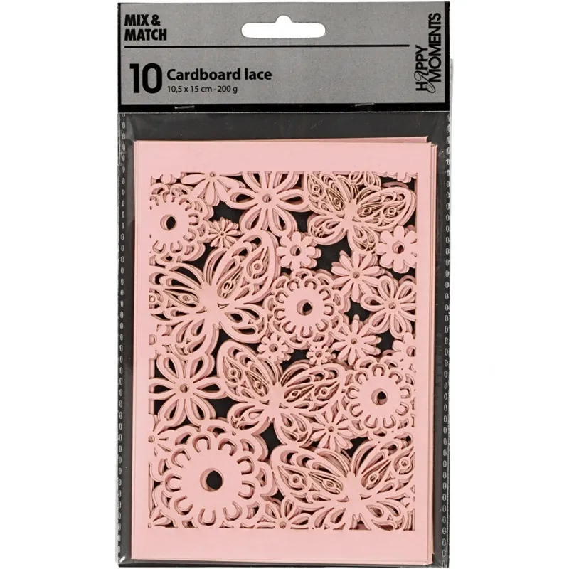 Karton mit Spitze, Blatt 10,5x15 cm, 200 g, Rosa, 10 Stk/ 1 Pck