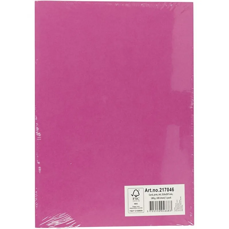 Bastelkarton, A4, Blatt 210x297 mm, 180 g, Pink, 100 Bl./ 1 Pck