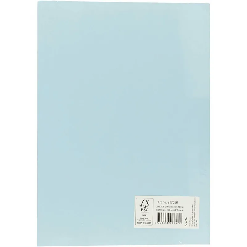 Bastelkarton, A4, Blatt 210x297 mm, 180 g, Hellblau, 100 Bl./ 1 Pck
