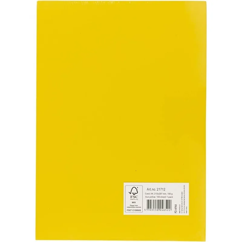 Bastelkarton, A4, Blatt 210x297 mm, 180 g, Sonnengelb, 100 Bl./ 1 Pck