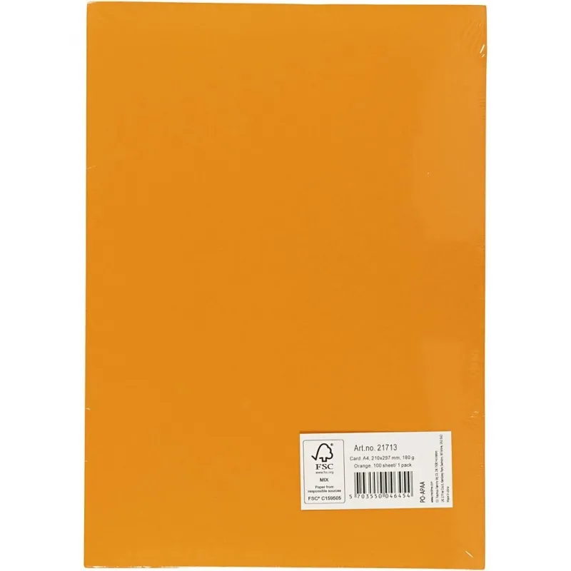 Bastelkarton, A4, Blatt 210x297 mm, 180 g, Orange, 100 Bl./ 1 Pck
