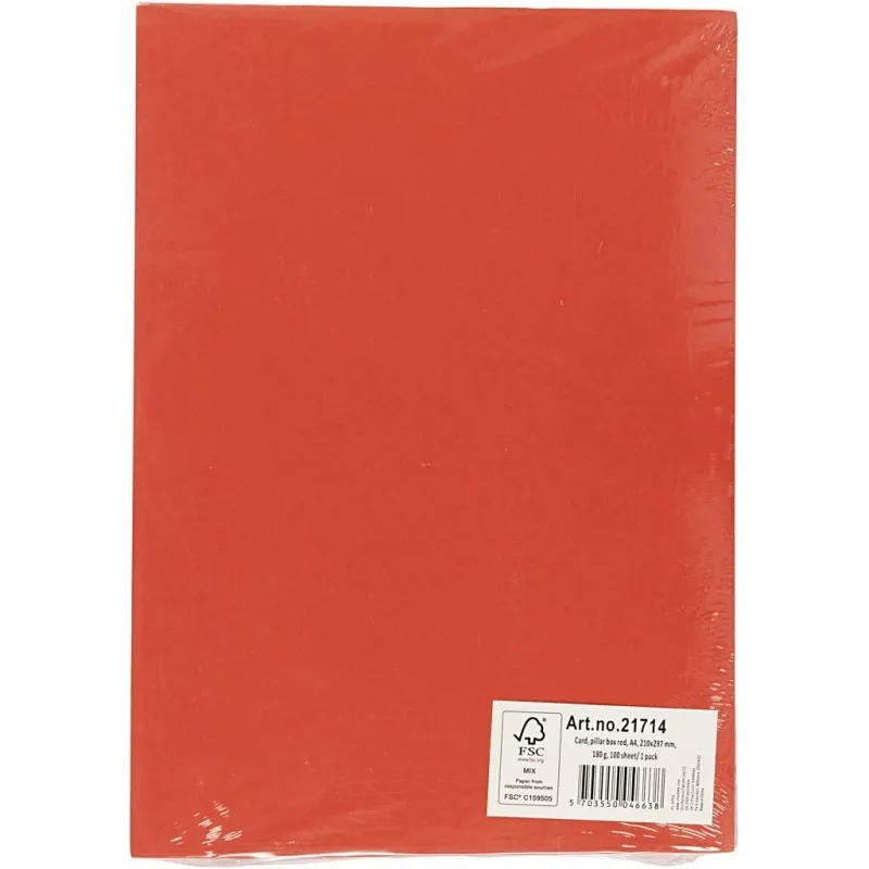 Bastelkarton, A4, Blatt 210x297 mm, 180 g, Rot, 100 Bl./ 1 Pck