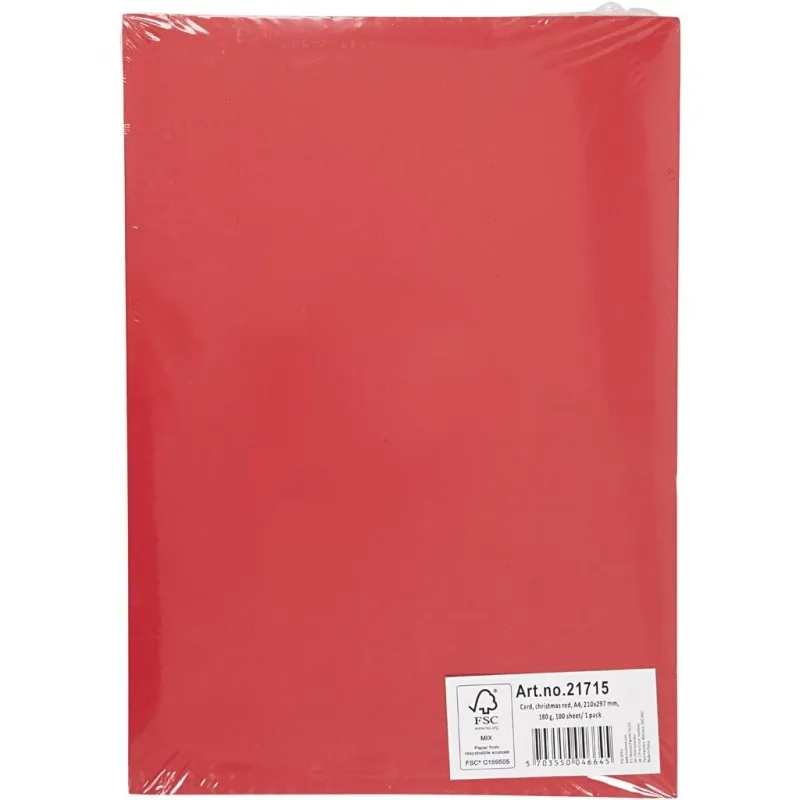 Bastelkarton, A4, Blatt 210x297 mm, 180 g, Weihnachtsrot, 100 Bl./ 1 Pck