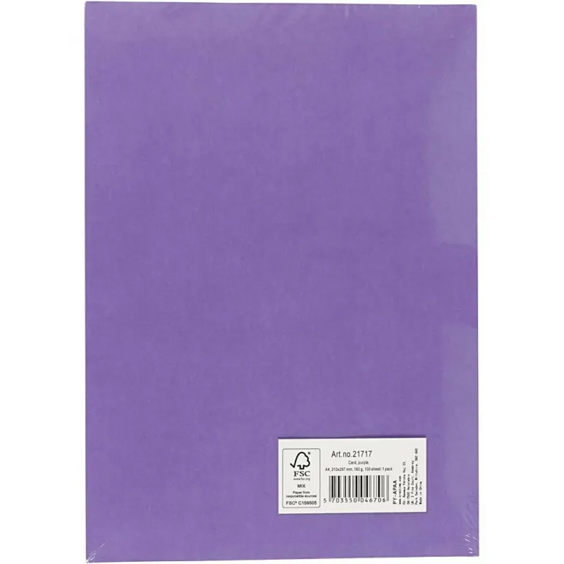 Bastelkarton, A4, Blatt 210x297 mm, 180 g, Flieder, 100 Bl./ 1 Pck