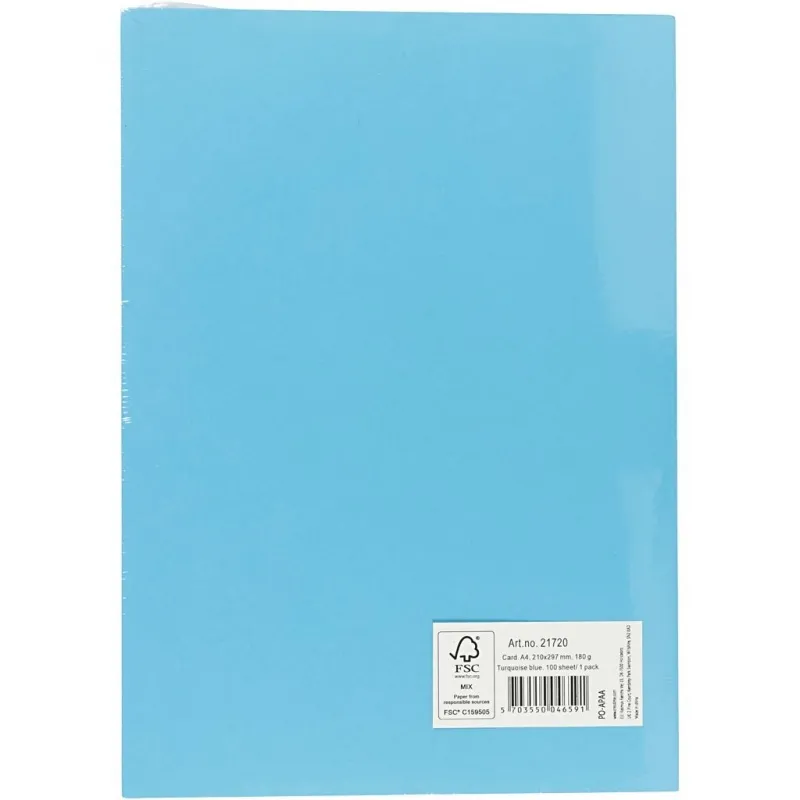 Bastelkarton, A4, Blatt 210x297 mm, 180 g, Blau, 100 Bl./ 1 Pck
