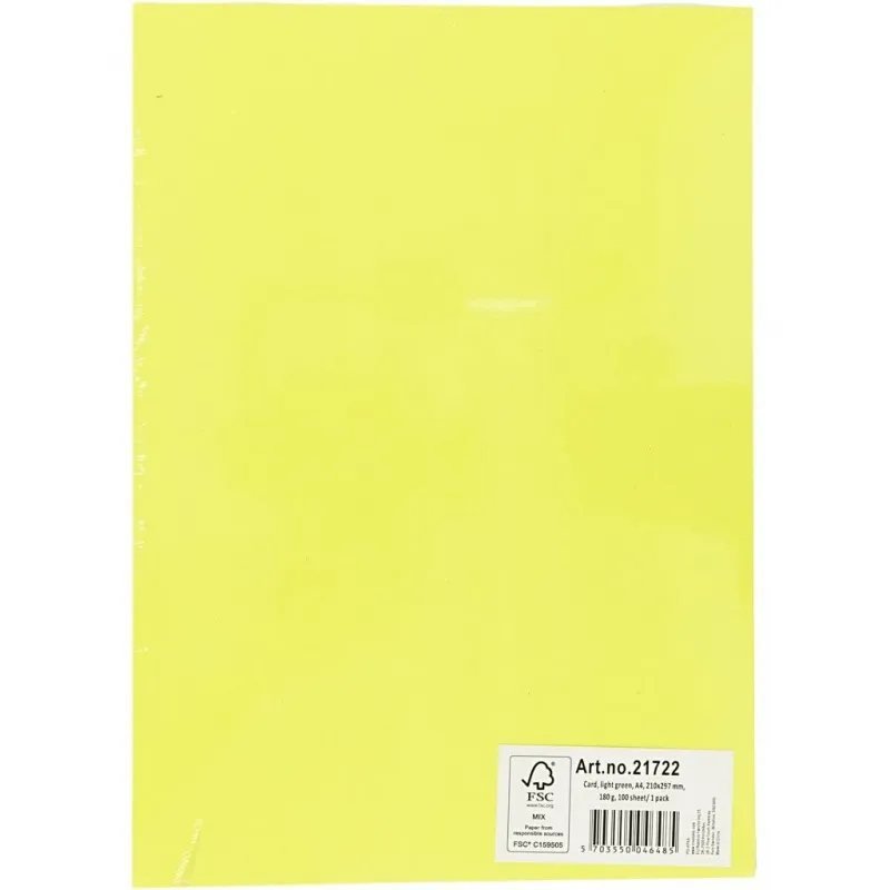 Bastelkarton, A4, Blatt 210x297 mm, 180 g, Hellgrün, 100 Bl./ 1 Pck