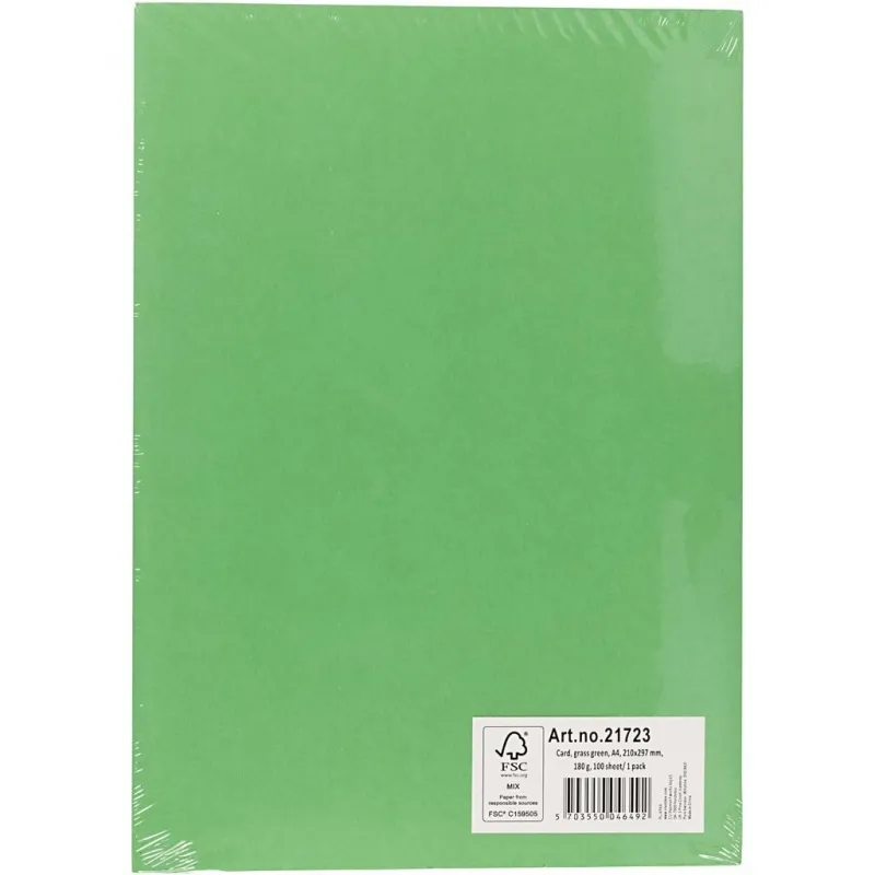 Bastelkarton, A4, Blatt 210x297 mm, 180 g, Grasgrün, 100 Bl./ 1 Pck