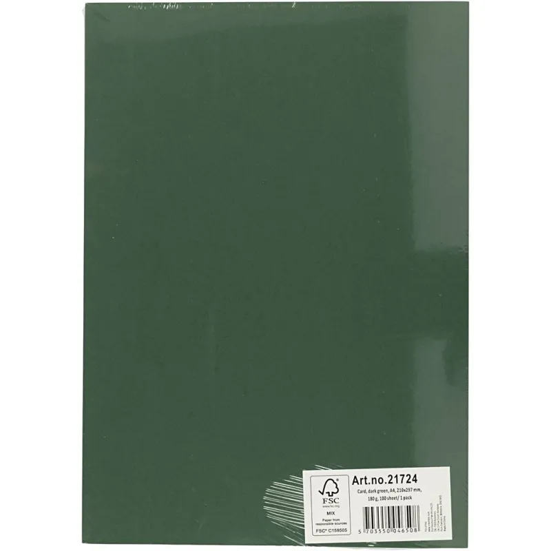Bastelkarton, A4, Blatt 210x297 mm, 180 g, Dunkelgrün, 100 Bl./ 1 Pck
