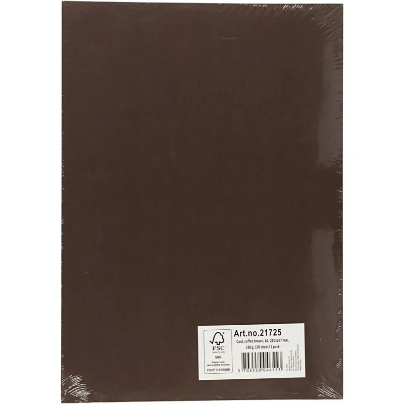 Bastelkarton, A4, Blatt 210x297 mm, 180 g, Dunkelbraun, 100 Bl./ 1 Pck