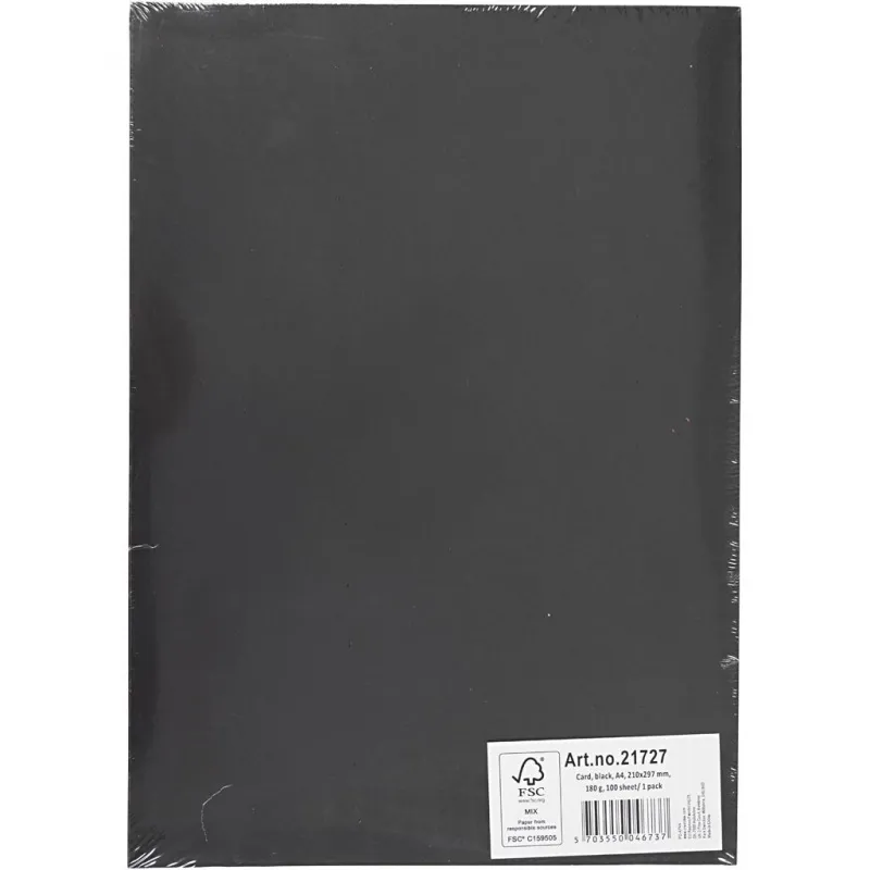 Bastelkarton, A4, Blatt 210x297 mm, 180 g, Schwarz, 100 Bl./ 1 Pck
