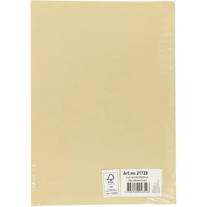 Bastelkarton, A4, Blatt 210x297 mm, 180 g, Beige, 100 Bl./ 1 Pck
