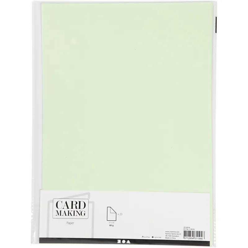 Papier, A4, Blatt 210x297 mm, 80 g, Hellgrün, 20 Stk/ 1 Pck