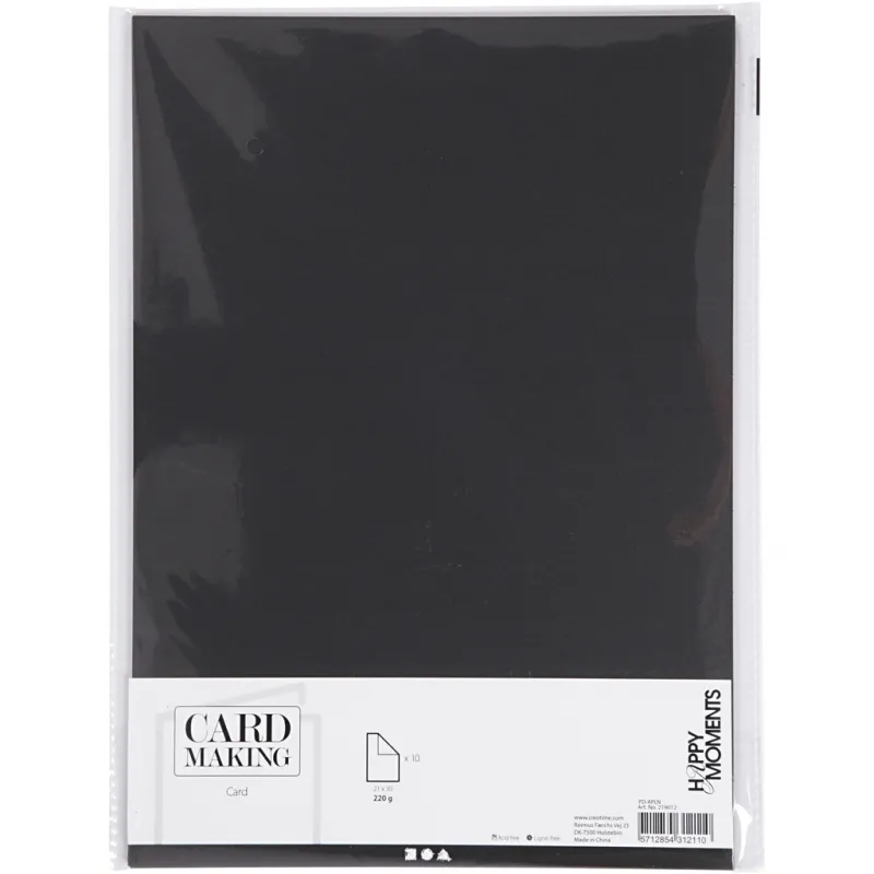 Karton, A4, Blatt 210x297 mm, 220 g, Schwarz, 10 Bl./ 1 Pck