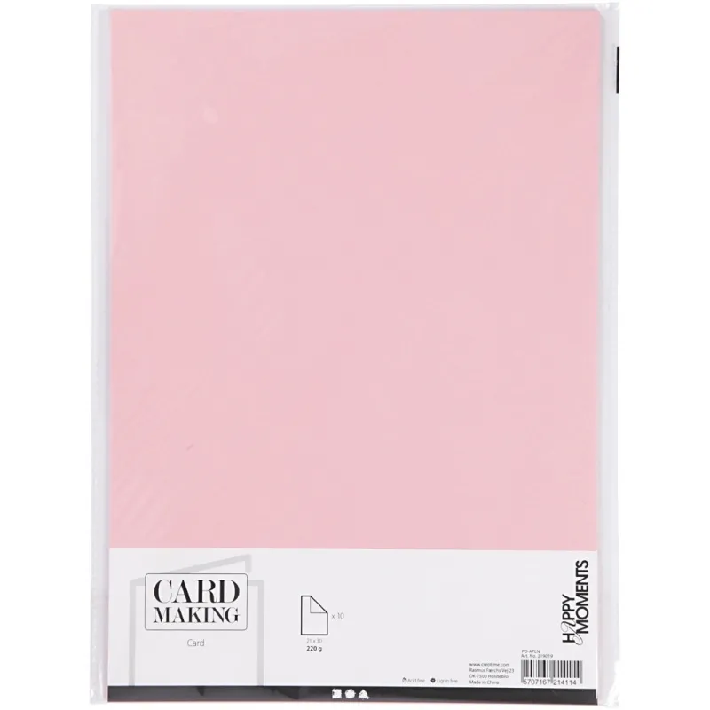 Karton, A4, Blatt 210x297 mm, 220 g, Rosa, 10 Bl./ 1 Pck