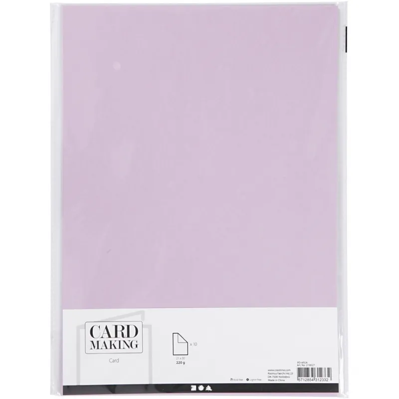 Karton, A4, Blatt 210x297 mm, 220 g, Helllila, 10 Bl./ 1 Pck