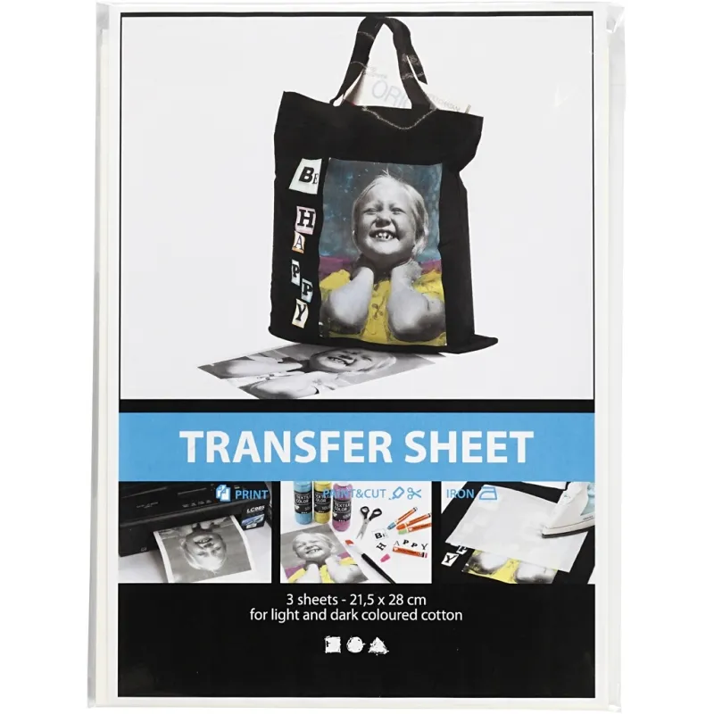Transfer-Bügelfolie, Blatt 21,5x28 cm, für helle und dunkle Textilien, Weiß, 3 Bl./ 1 Pck