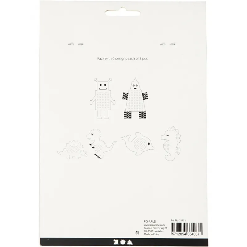 Stickkarton, Tiere & Roboter, H 8-13 cm, B 8-13 cm, Weiß, 6x3 Stk/ 1 Pck