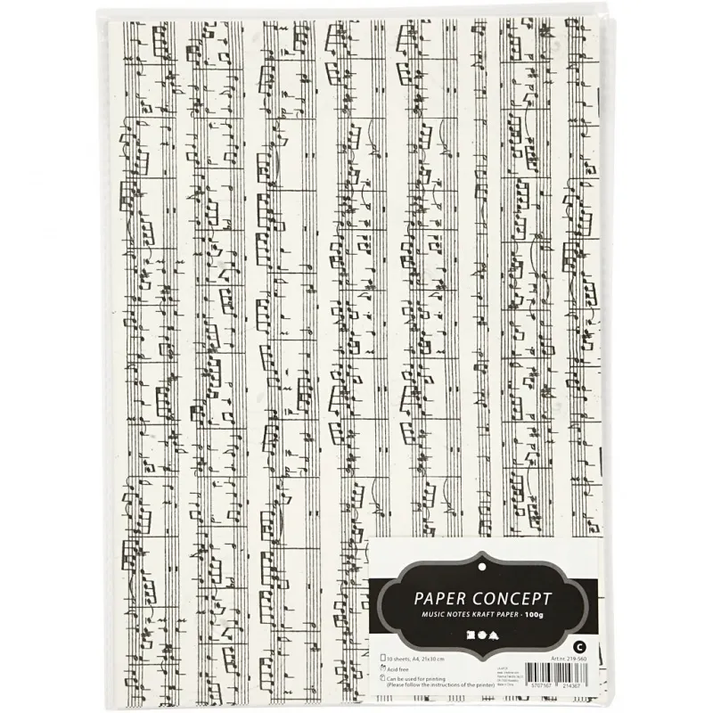 Bedrucktes Kraftpapier, Musiknoten, A4, Blatt 210x297 mm, 100 g, 10 Bl./ 1 Pck