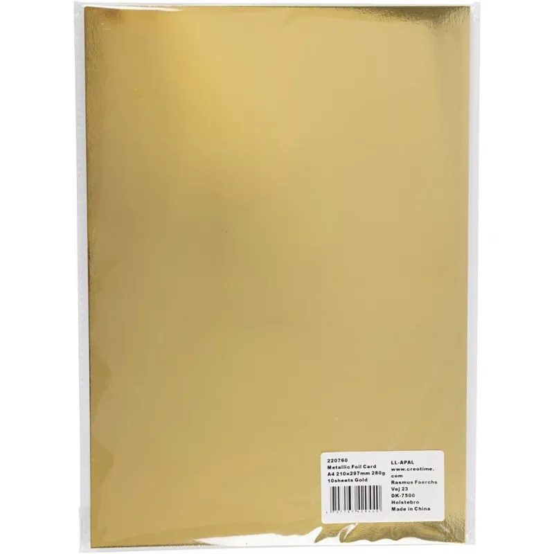 Metallic-Folienkarton, A4, Blatt 210x297 mm, 280 g, Gold, 10 Bl./ 1 Pck
