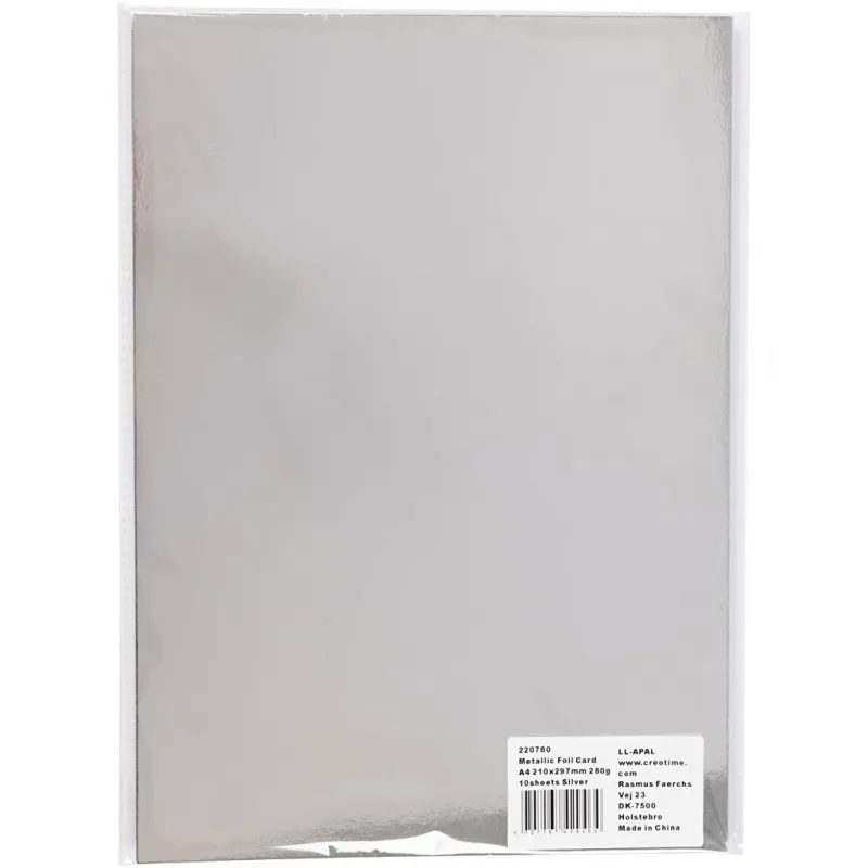 Metallic-Folienkarton, A4, Blatt 210x297 mm, 280 g, Silber, 10 Bl./ 1 Pck