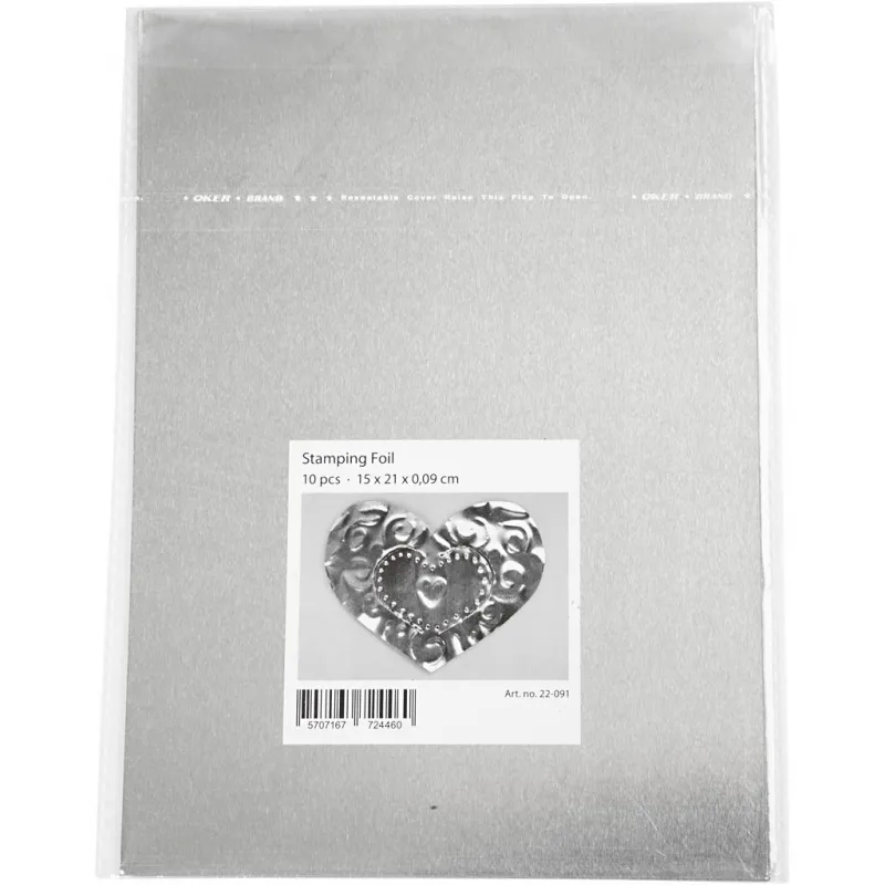 Prägefolie, A5, Blatt 148x210 mm, Dicke 0,9 mm, Silber, 10 Stk/ 1 Pck