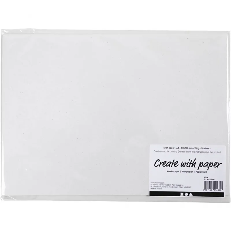 Kraftpapier, A4, Blatt 210x297 mm, 100 g, Weiß, 20 Bl./ 1 Pck