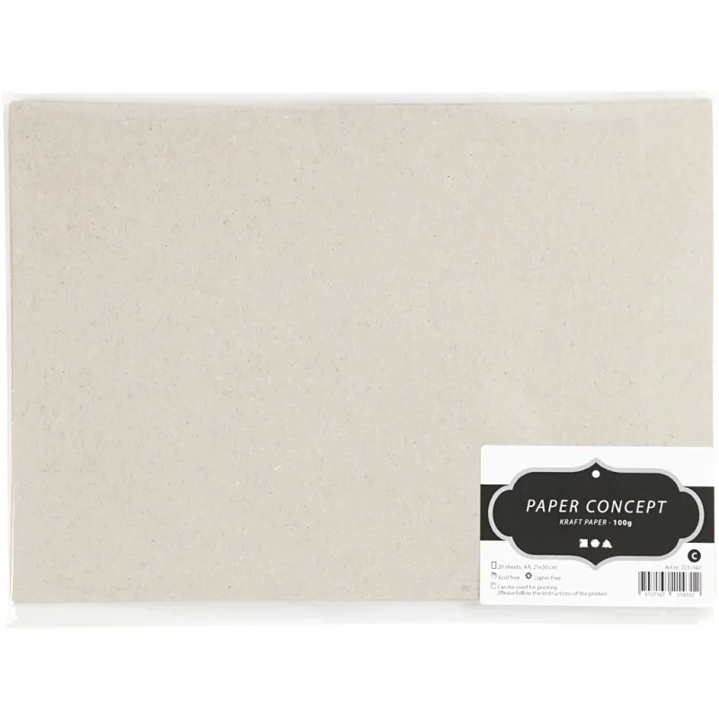 Kraftpapier, A4, Blatt 210x297 mm, 135 g, Graubraun, 20 Bl./ 1 Pck
