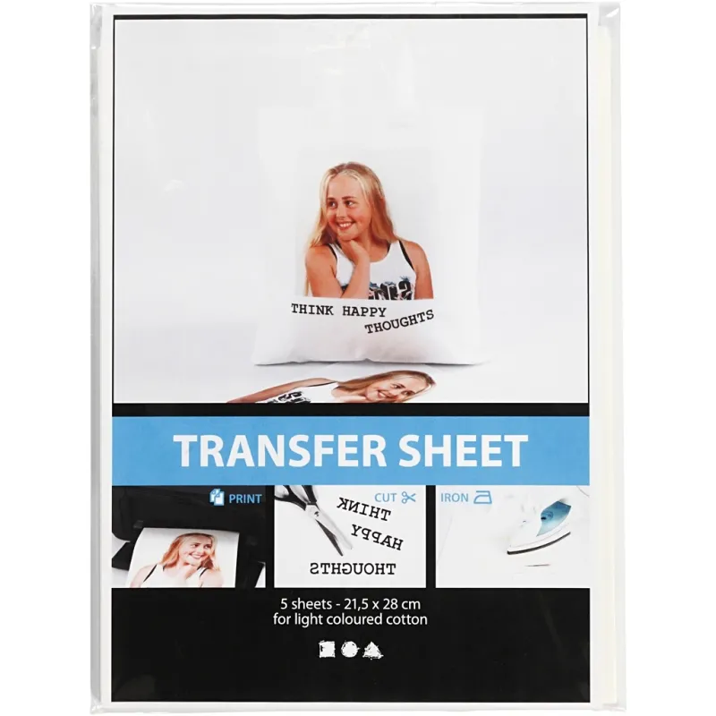 Transfer-Bügelfolie, Blatt 21,5x28 cm, für helle Textilien, Transparent, 5 Bl./ 1 Pck