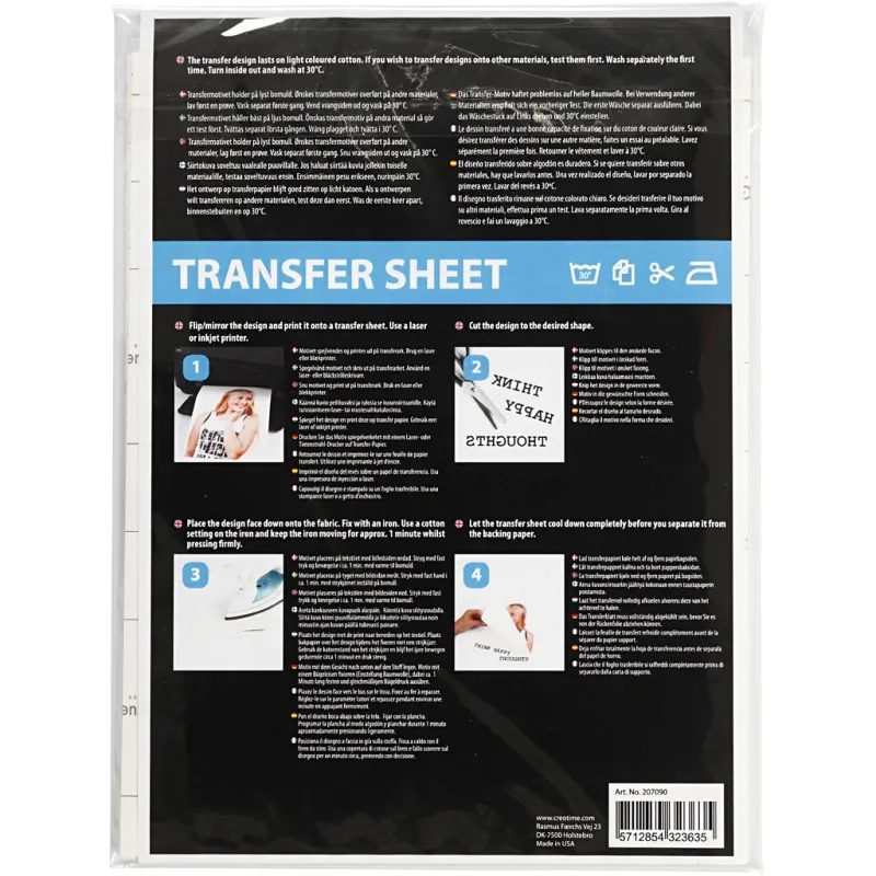 Transfer-Bügelfolie, Blatt 21,5x28 cm, für helle Textilien, Transparent, 5 Bl./ 1 Pck