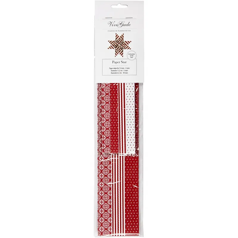 Papierstreifen für Fröbelsterne, L 44+78 cm, D 6,5+11,5 cm, B 15+25 mm, Rot, Weiß, 60 Streifen/ 1 Pck