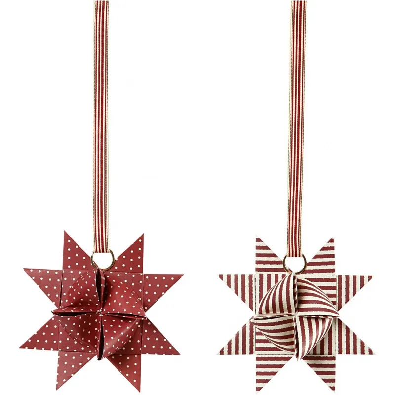 Papierstreifen für Fröbelsterne, L 44+78 cm, D 6,5+11,5 cm, B 15+25 mm, Rot, Weiß, 60 Streifen/ 1 Pck