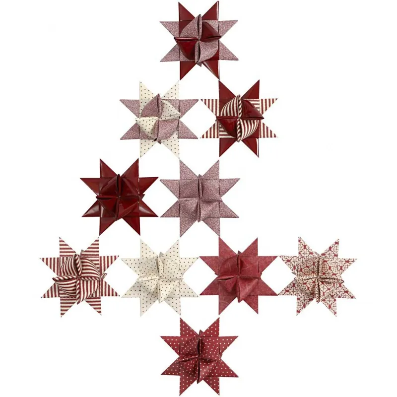 Papierstreifen für Fröbelsterne, L 44+78 cm, D 6,5+11,5 cm, B 15+25 mm, Rot, Weiß, 60 Streifen/ 1 Pck