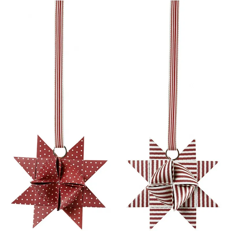 Papierstreifen für Fröbelsterne, L 44+78 cm, D 6,5+11,5 cm, B 15+25 mm, Rot, Weiß, 60 Streifen/ 1 Pck