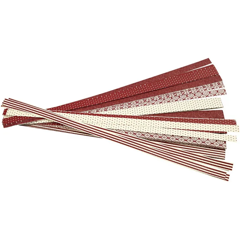 Papierstreifen für Fröbelsterne, L 44+78 cm, D 6,5+11,5 cm, B 15+25 mm, Rot, Weiß, 60 Streifen/ 1 Pck