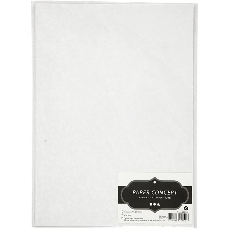 Perlmutt-Papier, A4, Blatt 210x297 mm, 120 g, Perlmuttweiß, 10 Bl./ 1 Pck